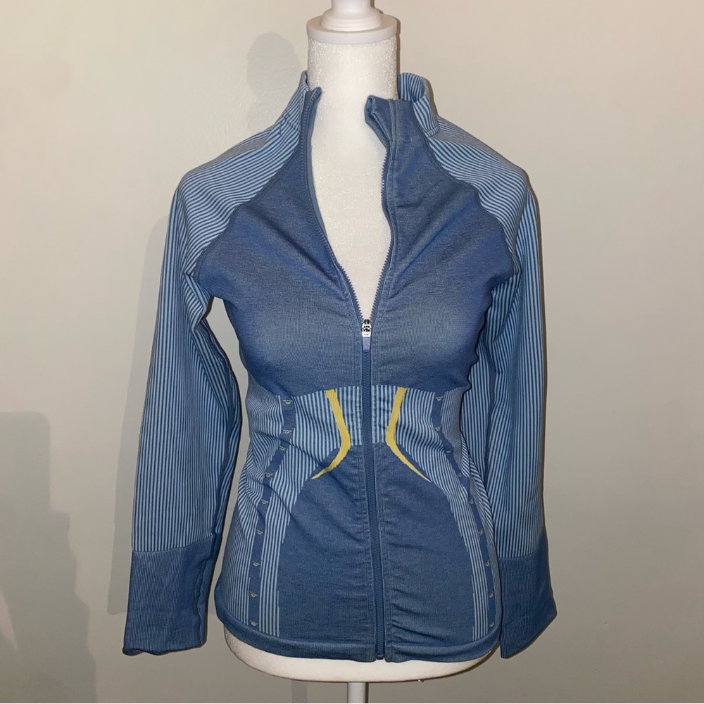 Fabletics Blue and Yellow Zip Jacket with High Collar